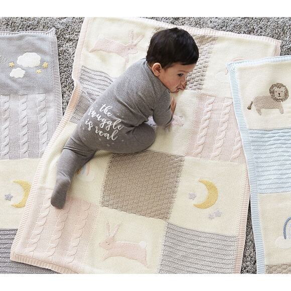 Pottery Barn Kids Other - Pottery Barn Heirloom Bunny Baby Blanket Animals Sherpa Pink Patch NWT No Mono